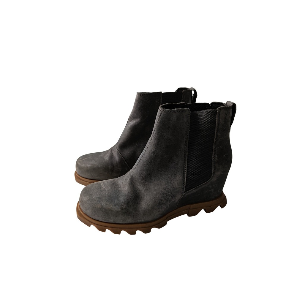 Sorel Joan of Arctic Wedge III Chelsea Boots Grey Leather NL4355-052 Womens 9.5